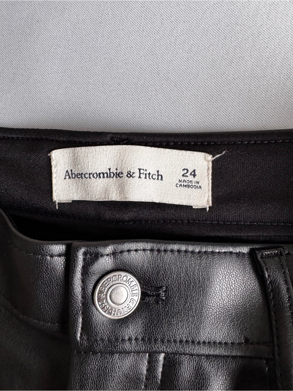 Abercrombie & Fitch Black Faux Leather Pants with Branded Silver Button